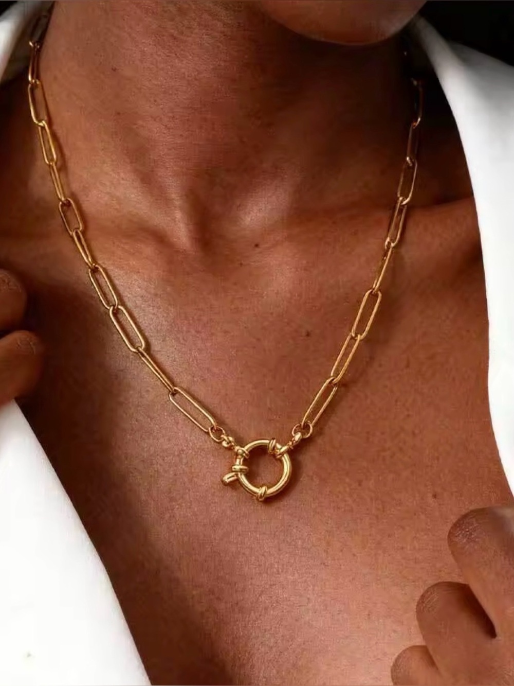 Gold Paperclip Chain Necklace with Spring Ring